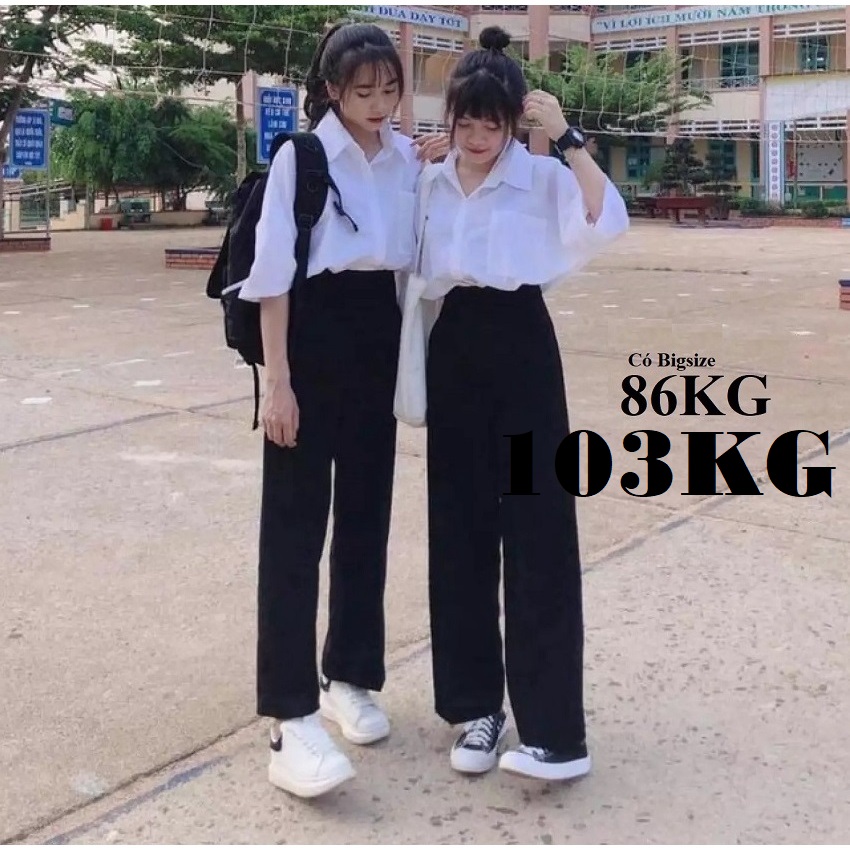 Quần Học Sinh Nữ Ống Rộng Khóa Giữa quần ống rộng nữ Vải Tuyết Mưa Có Big size 90KG