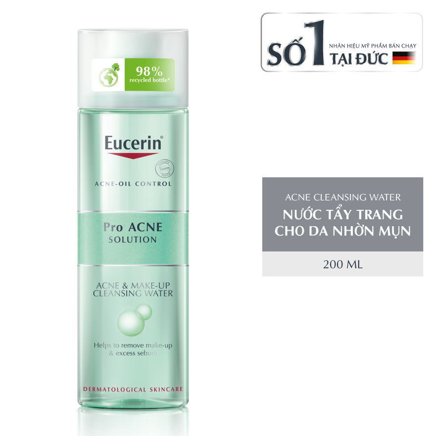 [HCM]Nước Tẩy Trang Da Mụn Eucerin Pro ACNE Solution Acne & Make-up Cleansing Water 200ml