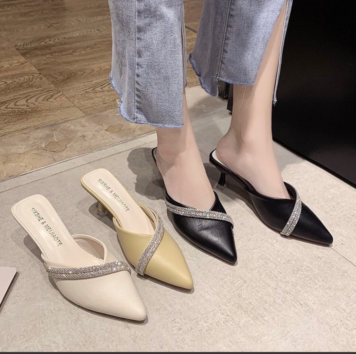 Sục da💖FREESHIP💖 giày cao gót mũi nhọn 5cm