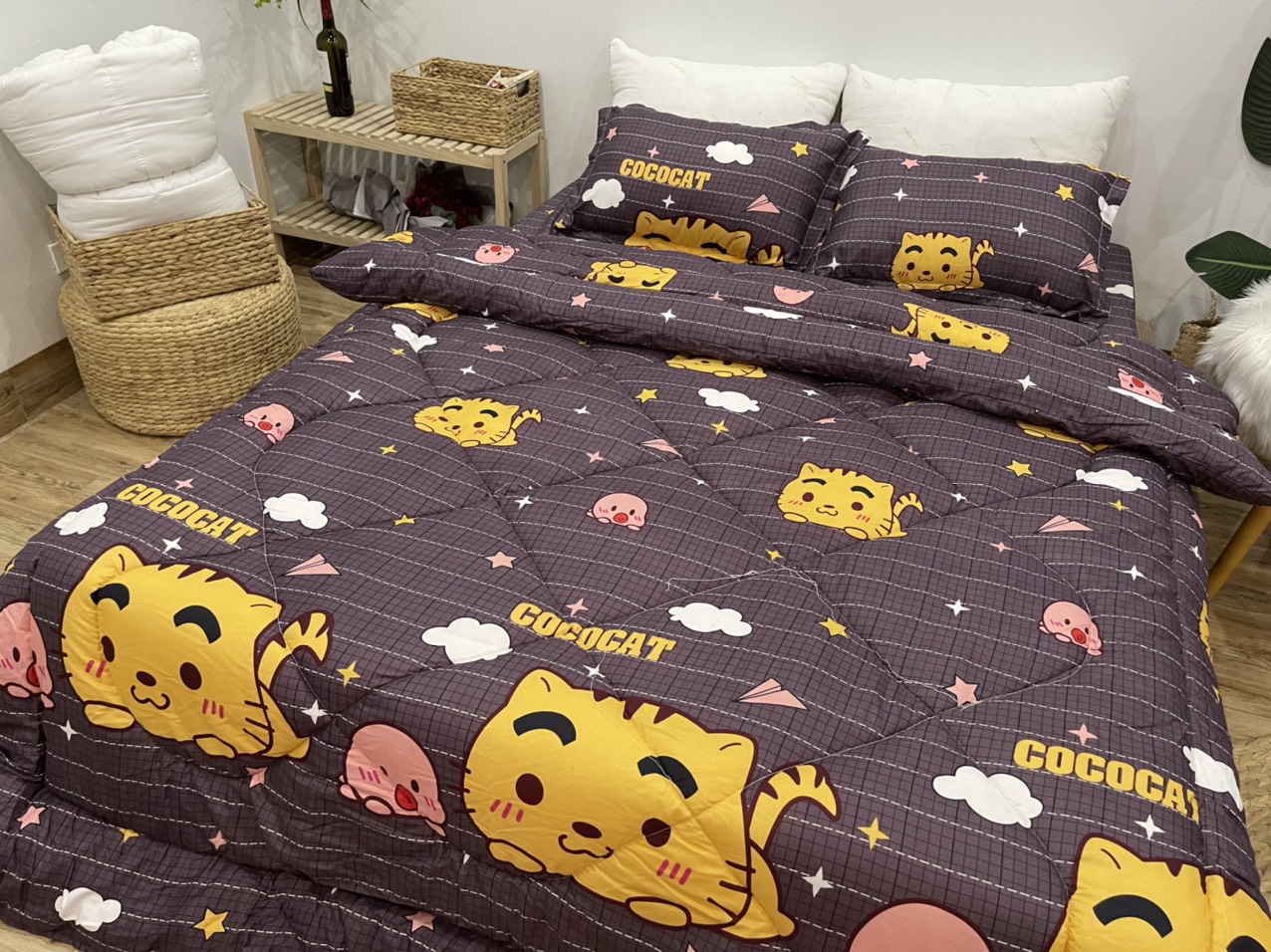 Bộ Chăn Ga Gối Chần Phao 5 Món Hổ Con