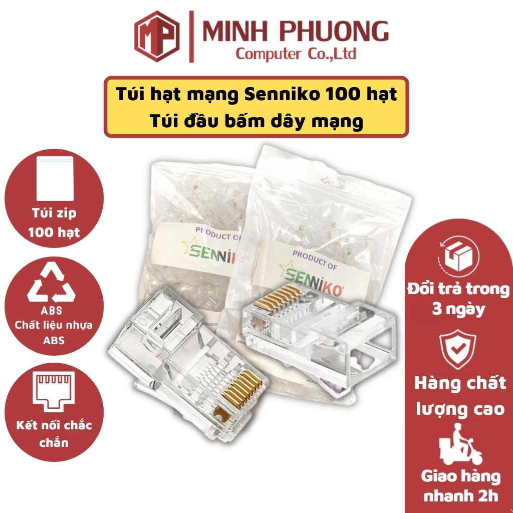 Túi hạt bấm đầu dây mạng Senniko 100 hạt