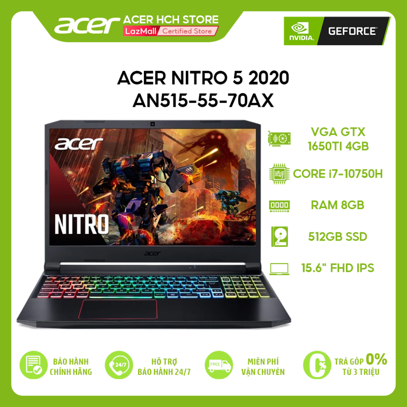 [VOUCHER 10% + 1TR ÁP DỤNG TOÀN SẢN PHẨM] Laptop Gaming Acer Nitro 5 2020 AN515-55-70AX i7-10750H | 8GB | 512GB | VGA GTX 1650Ti 4GB | 15.6 FHD | Win 10