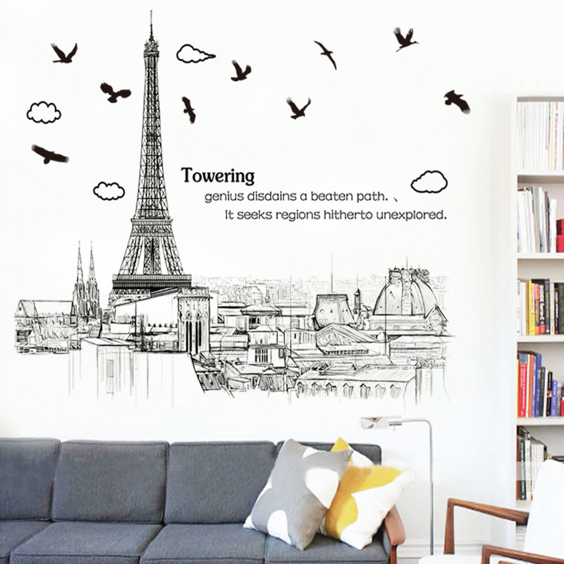 Decal dán tường Tháp Eiffel Sticker Tranh Dán Tường - Decal dán tường trang trí phòng khách, trang trí quán cafe, trang trí shophouse
