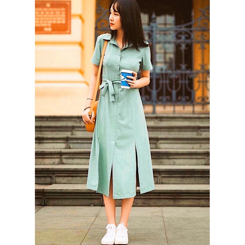 ĐẦM SƠ MI MINT XẺ TÀ (có ảnh thật)MS 70