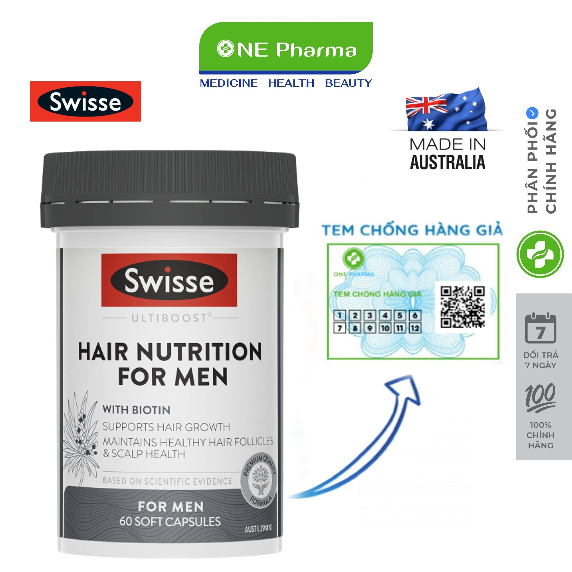 Viên uống hỗ trợ mọc tóc cho nam swisse hair nutrition for men 60 viên
