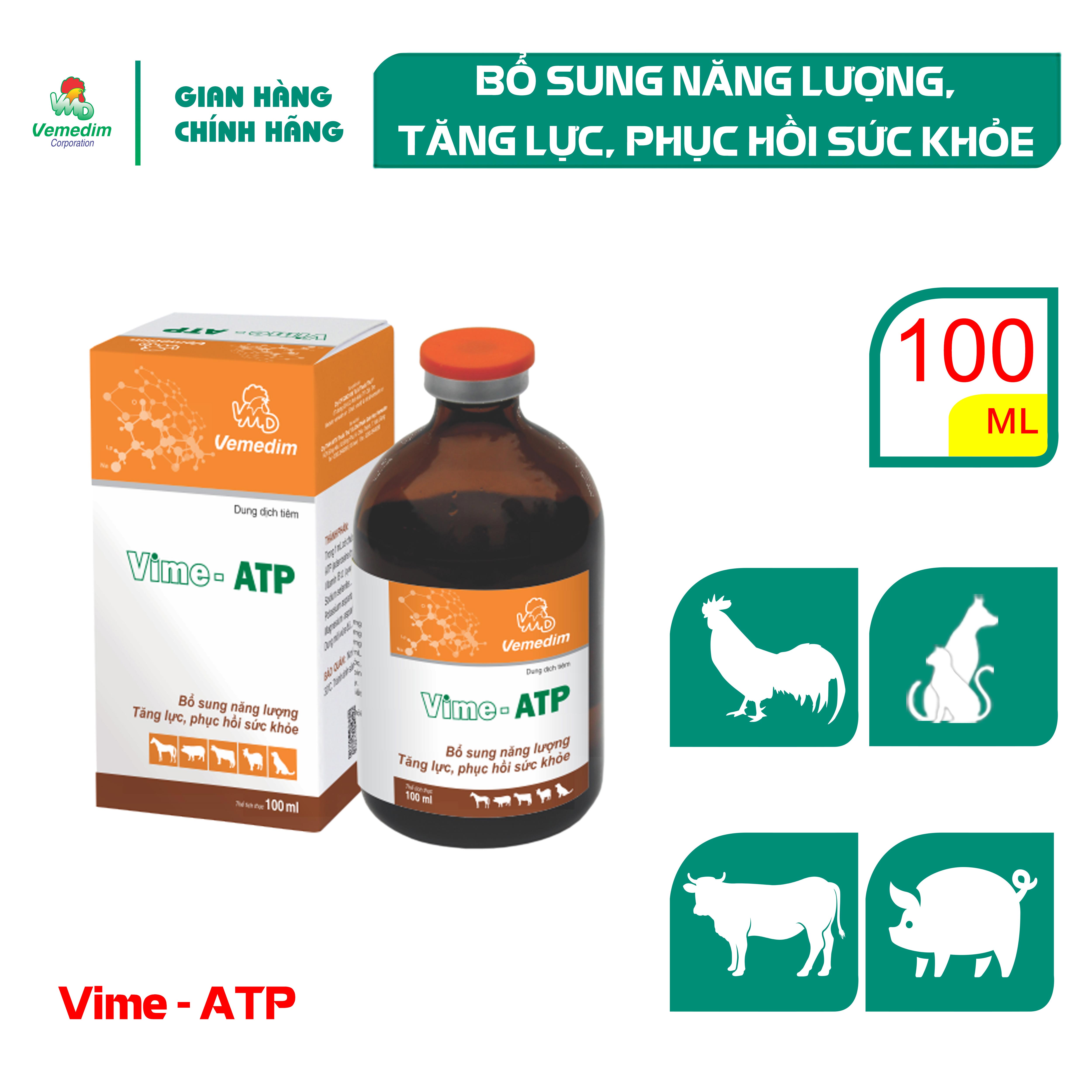 "Hoàn tiền đến 10%" Vemedim Vime-ATP Phòng trị yếu cơ, mệt mỏi cho chó, mèo và gia súc, chai 100ml