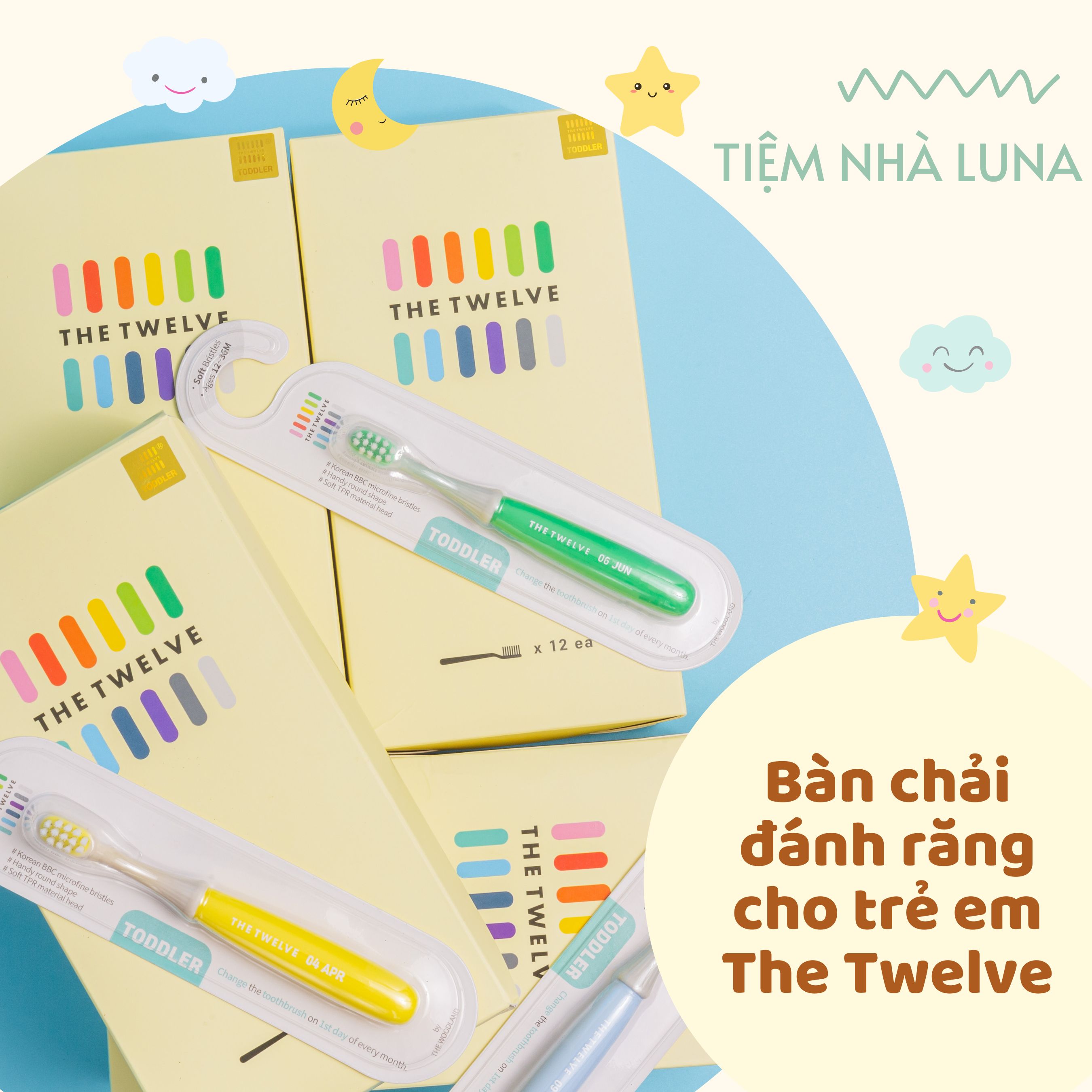 Bàn chải đánh răng Hàn Quốc cho bé THE TWELVE (màu Pastel)
