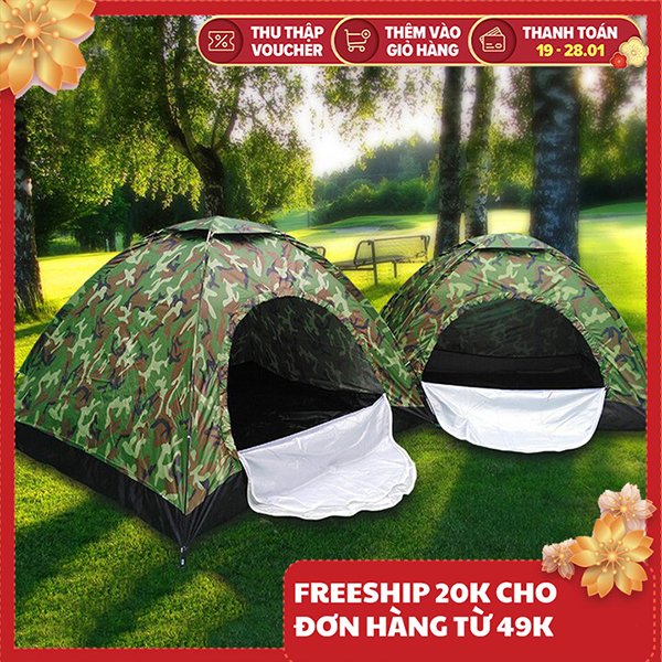 Lều cắm trại dã ngoại phượt du lịch vải dù rằn ri tiện lợi cho 2-4 người chống thấm nước dễ dàng gấp gọn kích thước 2m x 1.5m x 1.3m verygood việt nam