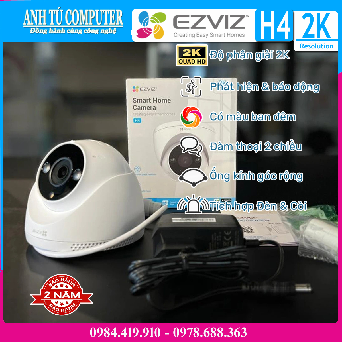 Camera WiFi bán cầu 3MP EZVIZ H4 2K
