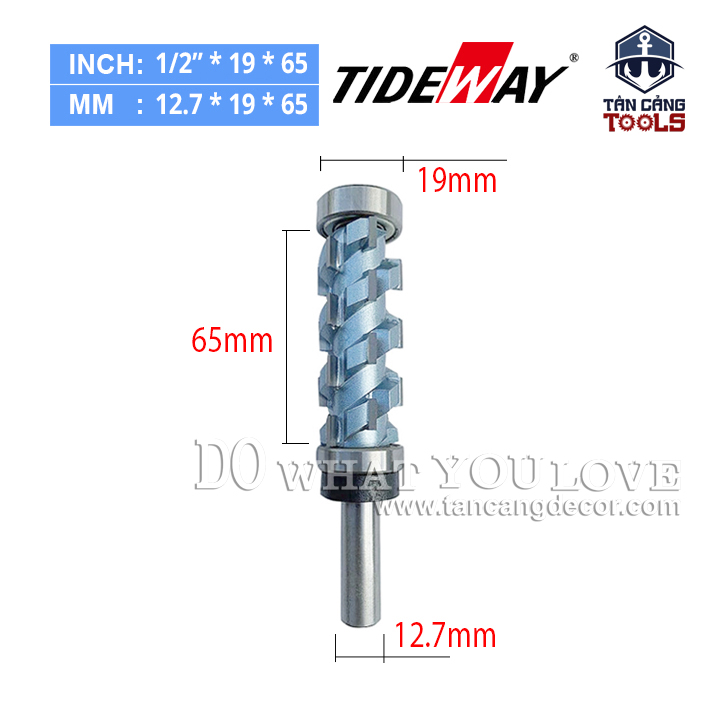 Mũi router bào cạnh bi dưới tideway 19 x 65 mm cốt 12.7 mm