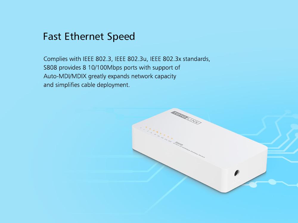 [HCM]Switch 8 cổng 10/100Mbps TOTOLINK S808 - Hãng phân phối chính thức