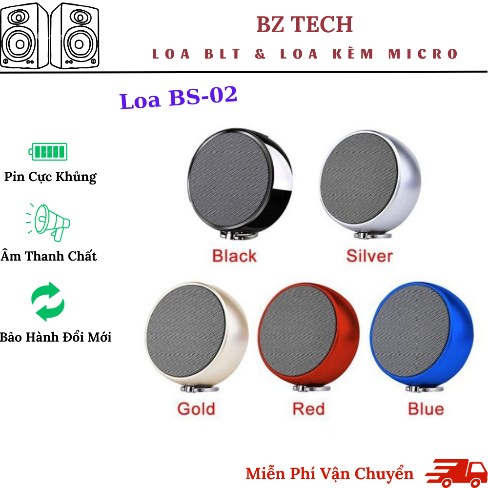 Loa bluetooth mini bs02 có móc treo, loa không dây vỏ thép, âm vang, có khe cắm thẻ nhớ, cổng 3.5mm