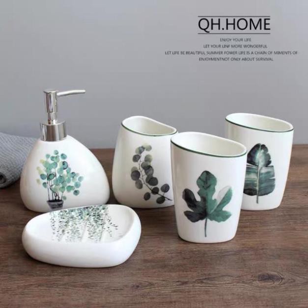 Bộ đồ dùng nhà tắm gốm sứ cao cấp hình lá
