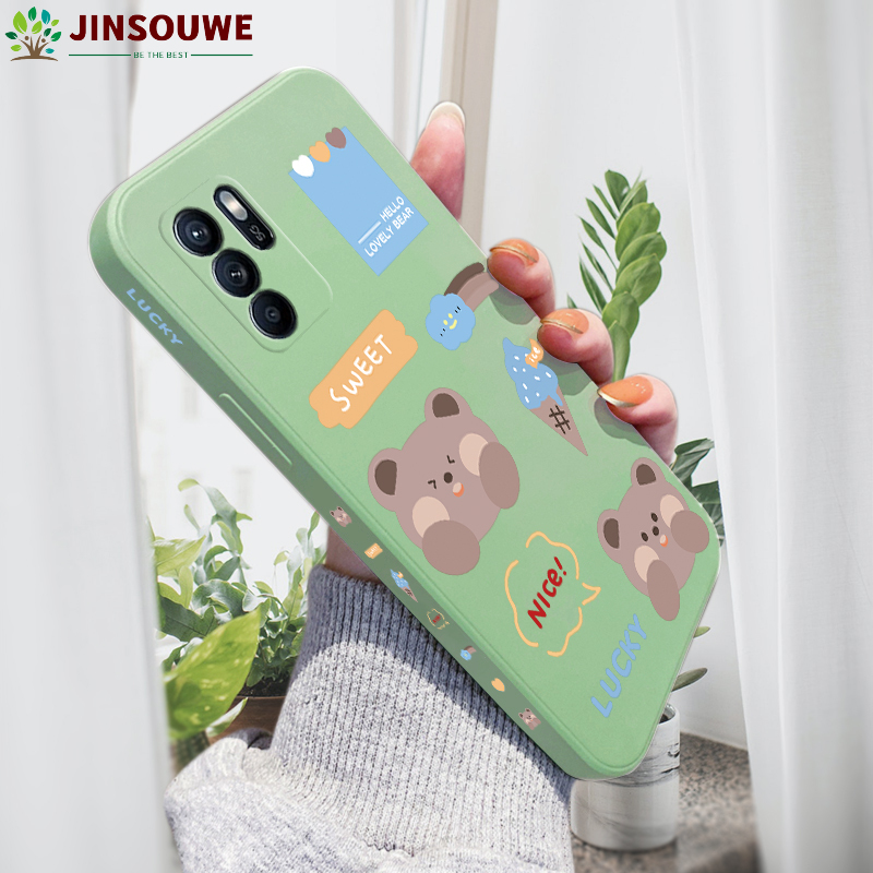 Jinsouwe Cellphone Case For OPPOReno6 Z 5G / Reno 6Z 5G Case For Boys Girls Cartoon Nice Bear Casing Silicone Side Edge Camera Protect Cover