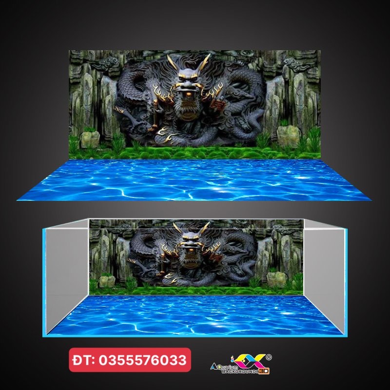 Tranh 3D dán hồ cá mẫu tranh rồng cực nổi bật, siêu ấn tượng, tranh có keo sẵn trên bề mặt, có thể làm theo kích thước yêu cầu (mã AQB17-110)