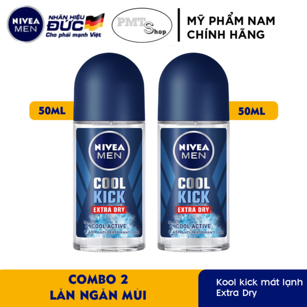 Combo 2 lăn ngăn mùi nam NIVEA MEN Cool Kick 50ml Mát Lạnh - Thơm năng động Extra Dry Cool Active