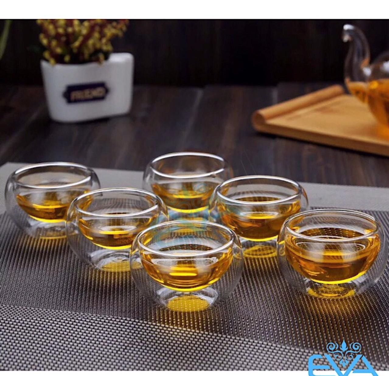 Bộ 6 chén trà thuỷ tinh 2 lớp chịu nhiệt cao cấp