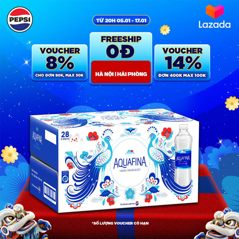 [SALE 15.6] Thùng 28 Chai Nước tinh khiết Aquafina (500ml/chai)