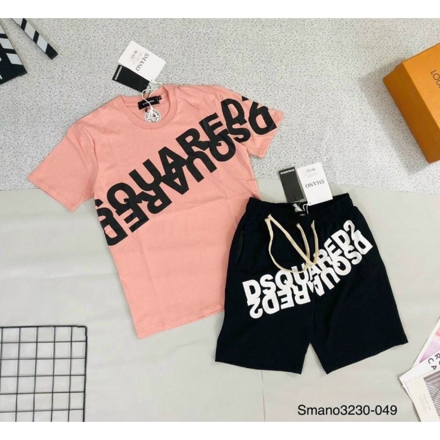 [FREESHIP] bộ thun nam Dsquared2 dsquared dsq áo ngắn tay quần đùi in chéo