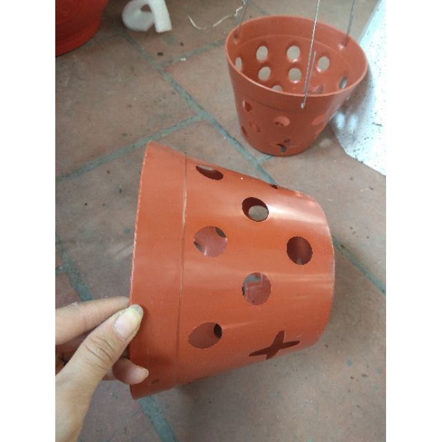 [HCM]Chậu nhựa giả gốm trồng phong lan phi 17cm