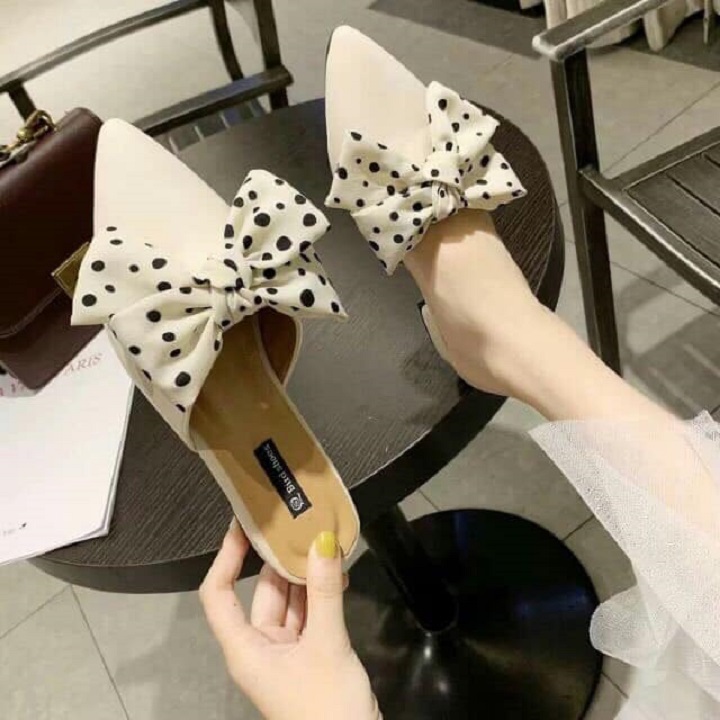 dép sục nữ mũi nhọn thắt nơ lụa hàng cao cấp kèm clip