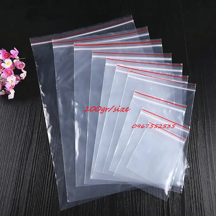 100gr túi zip viền chỉ đỏ, đựng bột, hạt, thực phẩm