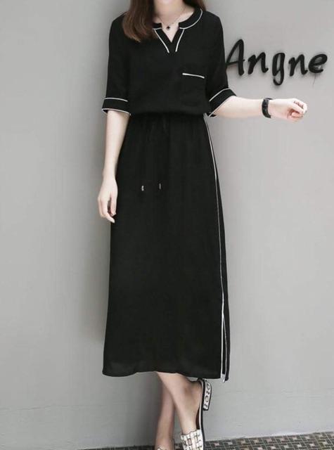 [HCM]Đầm đen viền form dài (kèm hình thật)