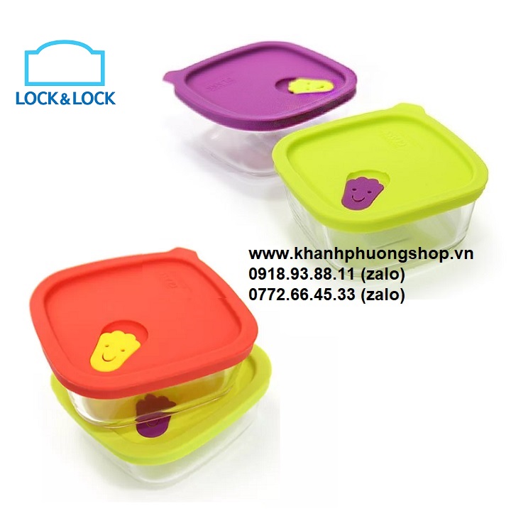 Combo 2 hộp đựng cơm thủy tinh lock&lock 410ml - hộp đựng cơm thủy tinh vuông