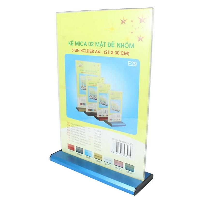 [HCM]Kệ mica 2 mặt A4 đứng đế lùa nhôm E29 kích thước 21x30 cm