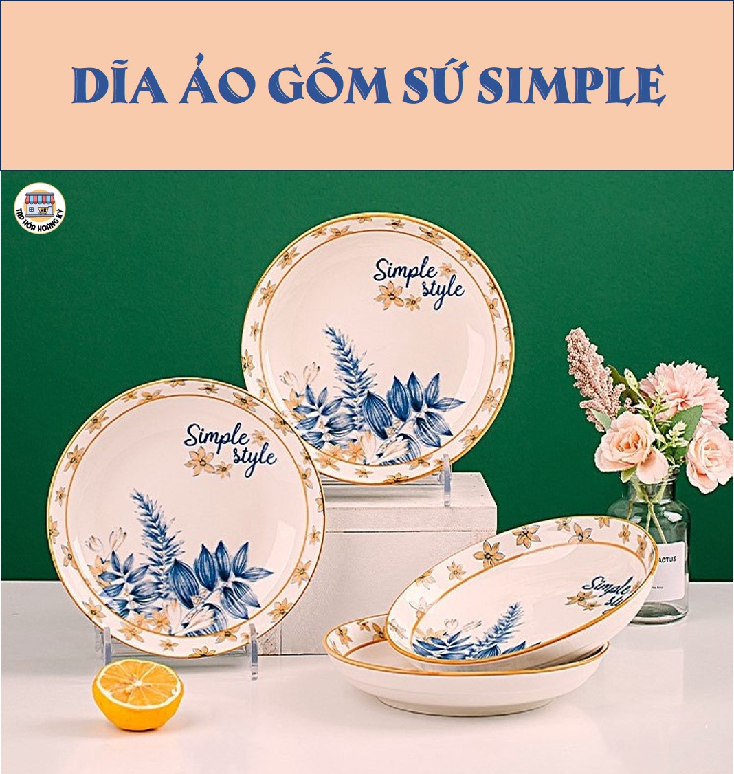 Dĩa tròn gốm sứ hoa văn SIMPLE (cỡ 8)
