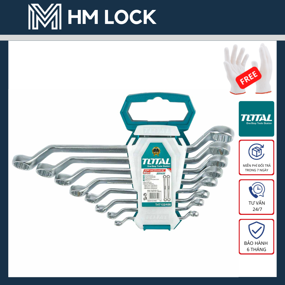 6-22mm bộ cờ lê 2 đầu vòng 8 món total - hàng chính hãng - tht102486 - hm lock
