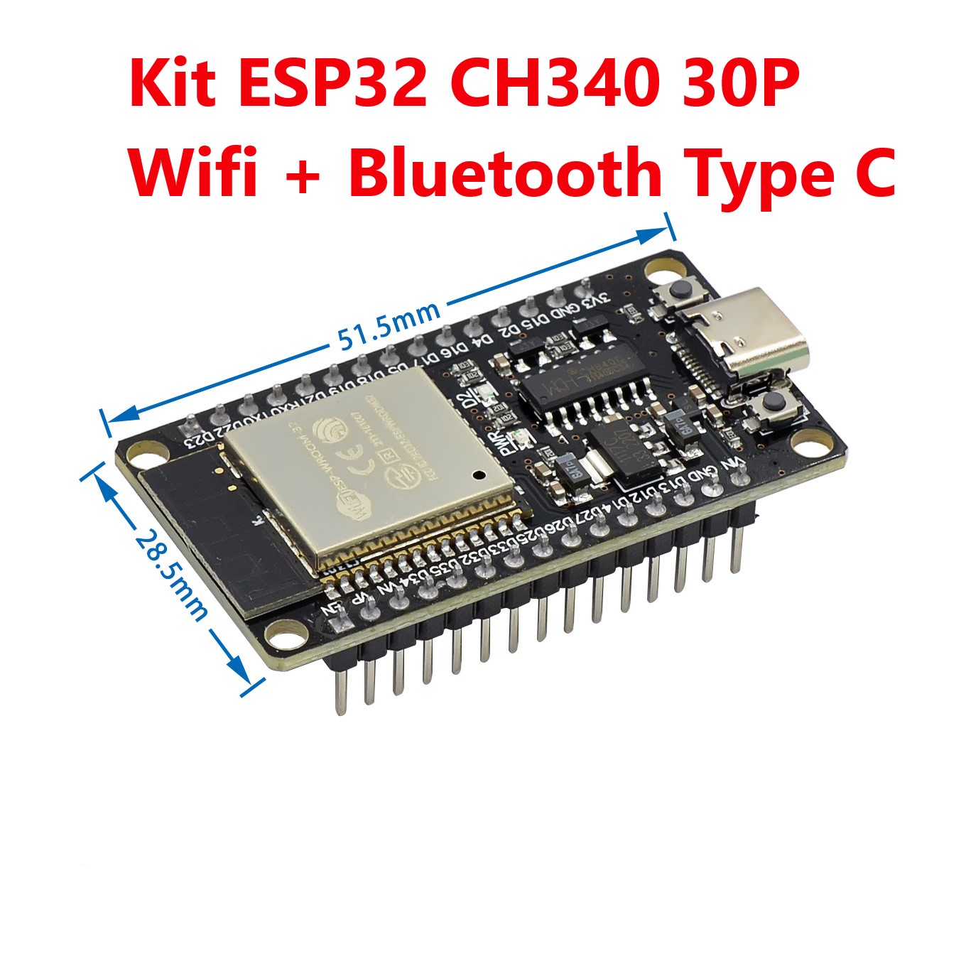Kit esp32 ch340 30p wifi + bluetooth cổng type c, kit esp32 cp2102 30p wifi cổng micro