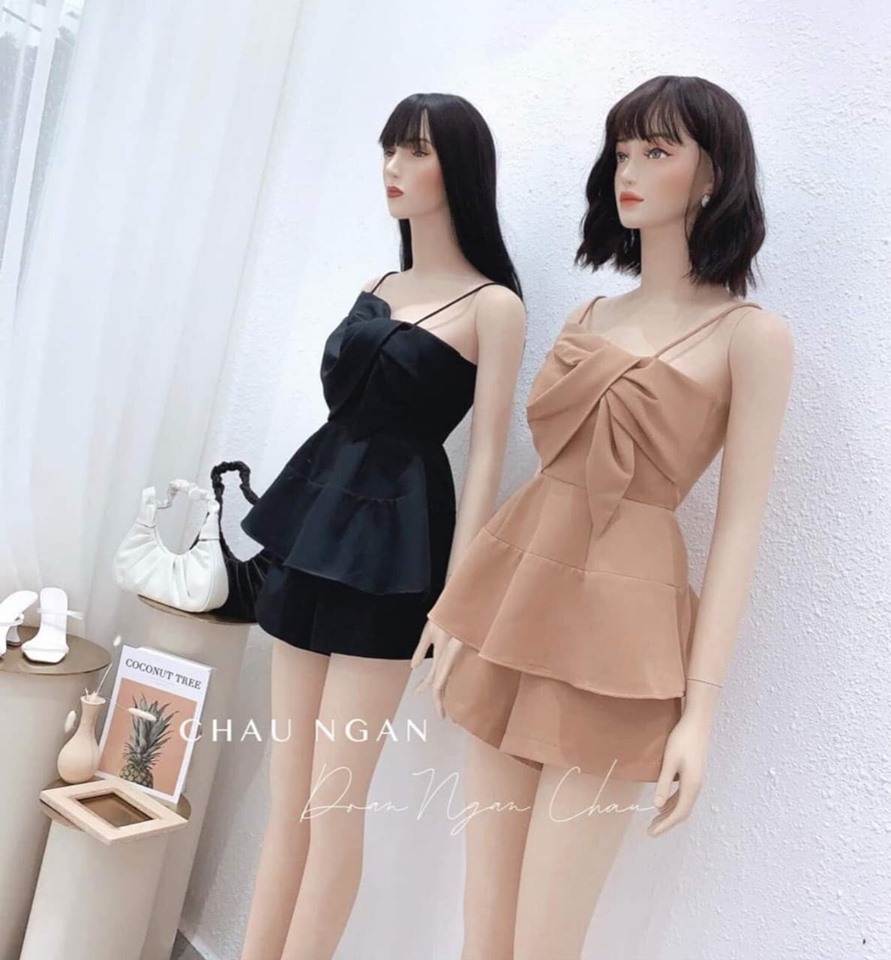 Sét Bộ 2 Dây Bèo Nơ Ngực ( Có Mút ) Thời Trang Nữ
