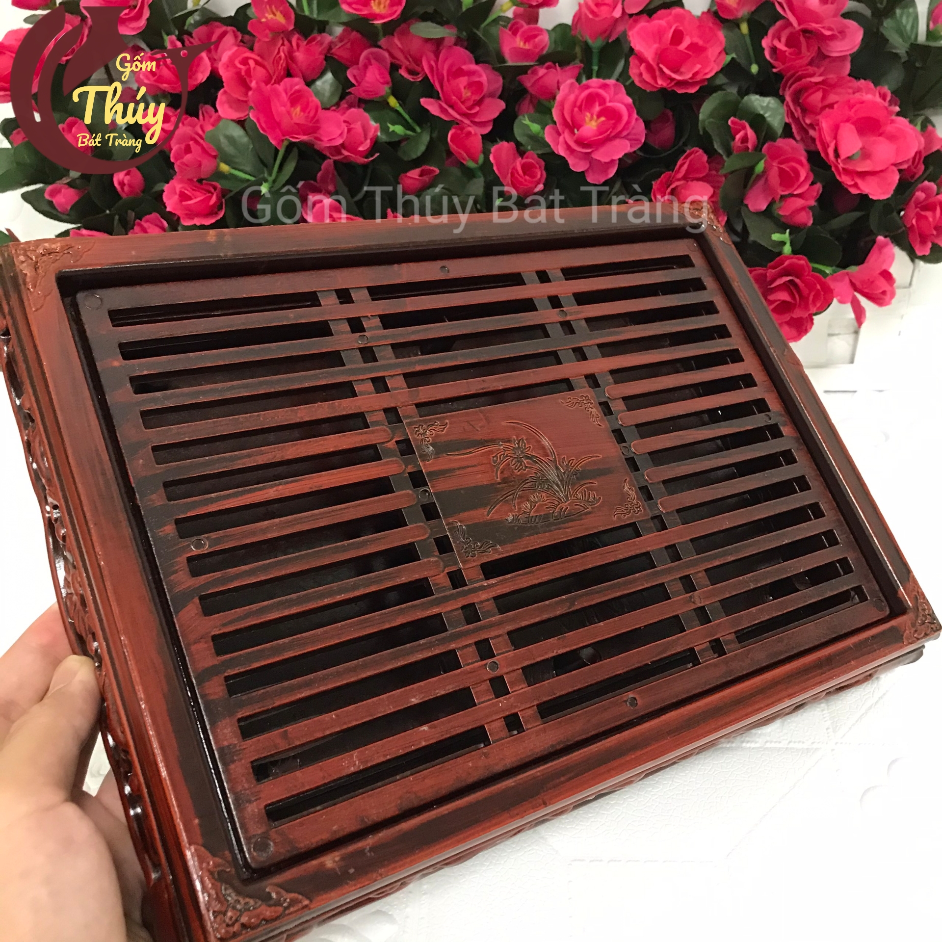 Khay trà 33 x 23 x 5 cm (có khay hứng nước)