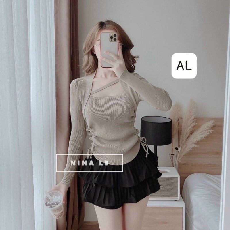 Áo kiểu chéo cổ chất gân tăm siêu xinh.