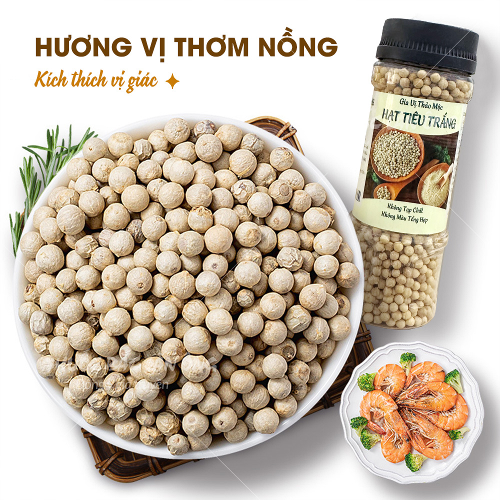 Hạt tiêu trắng 100g, tiêu sọ cay,  thơm, nguyên chất, gia vị nấu ăn - Lãn Ông