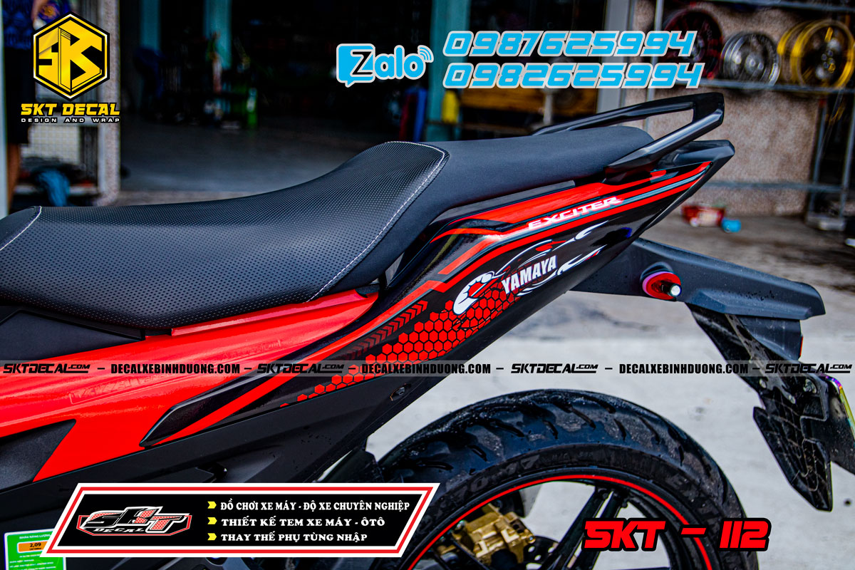 tem trùm exciter 155 đỏ đen decal mccal bóng 112