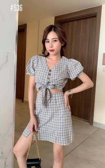 ĐẦM DẠO PHỐ SET CARO NƠ DỄ THƯƠNG