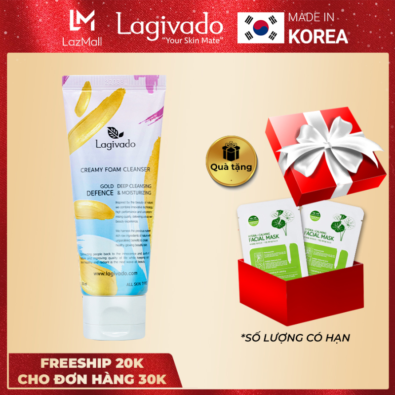 Sữa rửa mặt trắng da Hàn Quốc Lagivado không làm khô, căng da dành cho cả da dầu mụn, da nhạy cảm Creamy Foam Cleanser  50ml