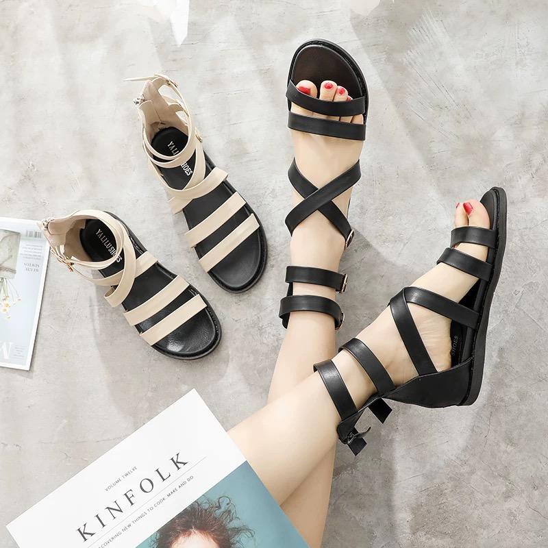 Giày Sandal Chiến Binh Đế Bệt Quai Da Mềm