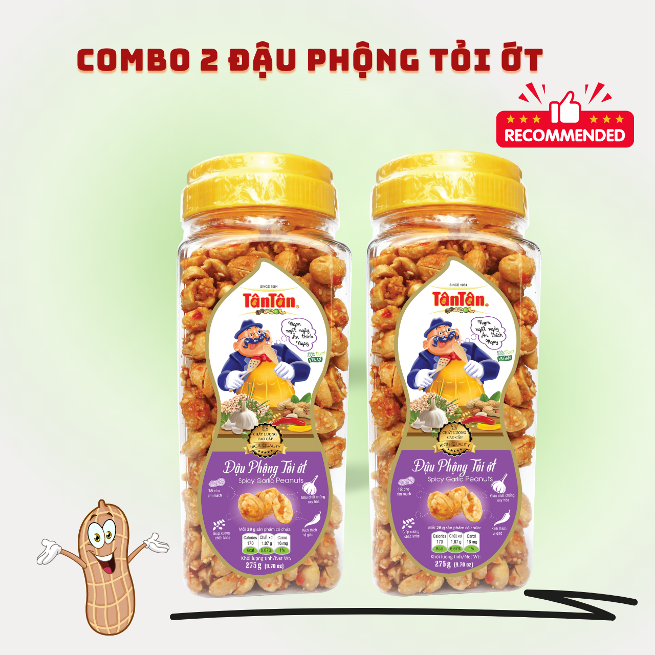 Combo 2 hũ Đậu phộng Tỏi ớt Tân Tân (275g/hũ)