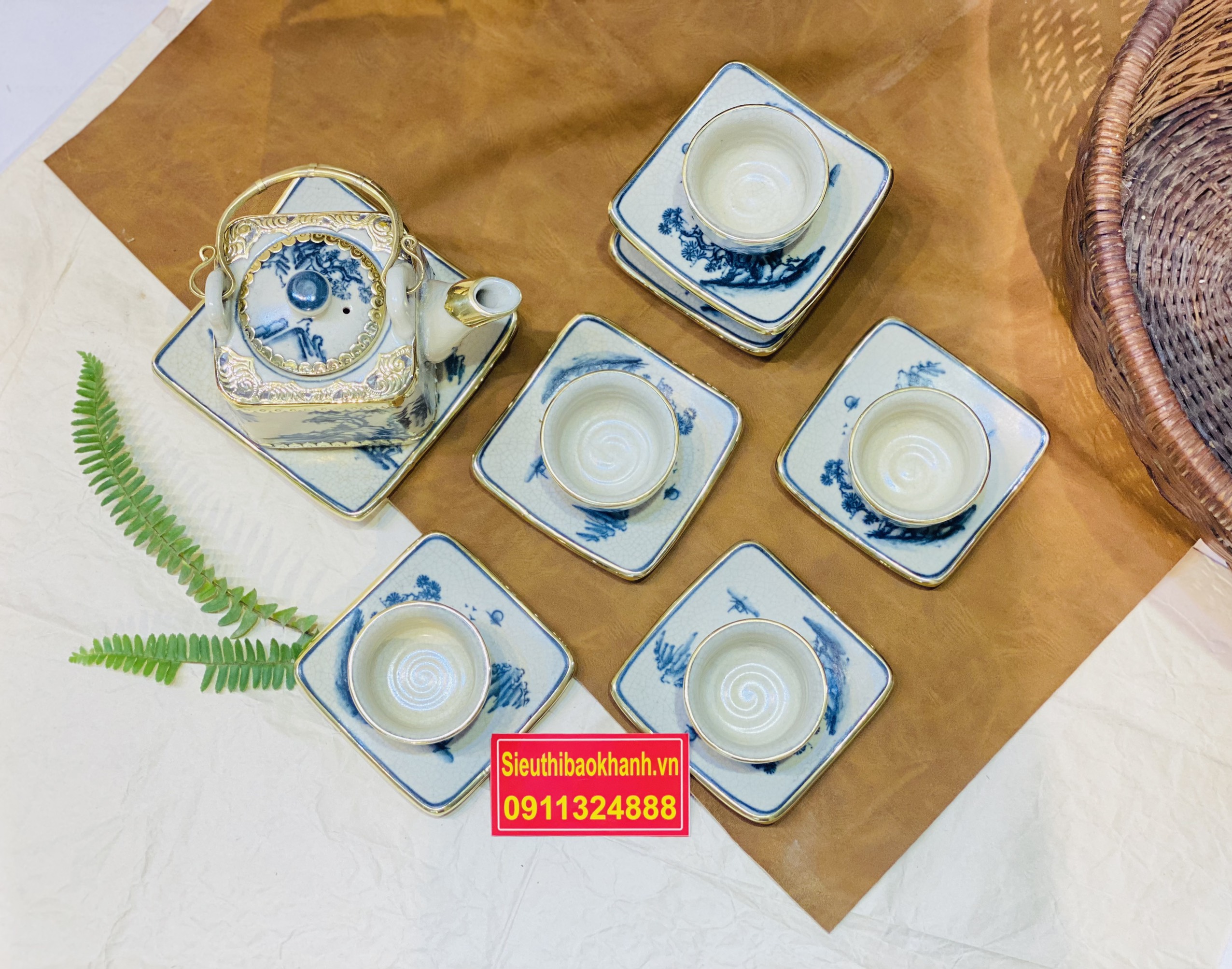 Bộ ấm chén,ấm trà men rạn bọc đồng Bát Tràng 350ml