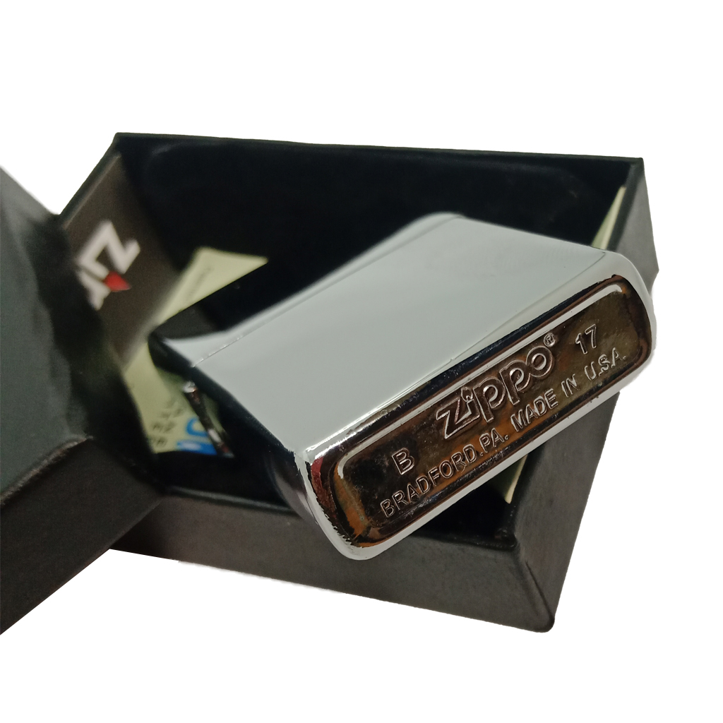 Bật Lửa Zippo Mỹ Bạc Chrome High Polished C-15  tặng bấc đá