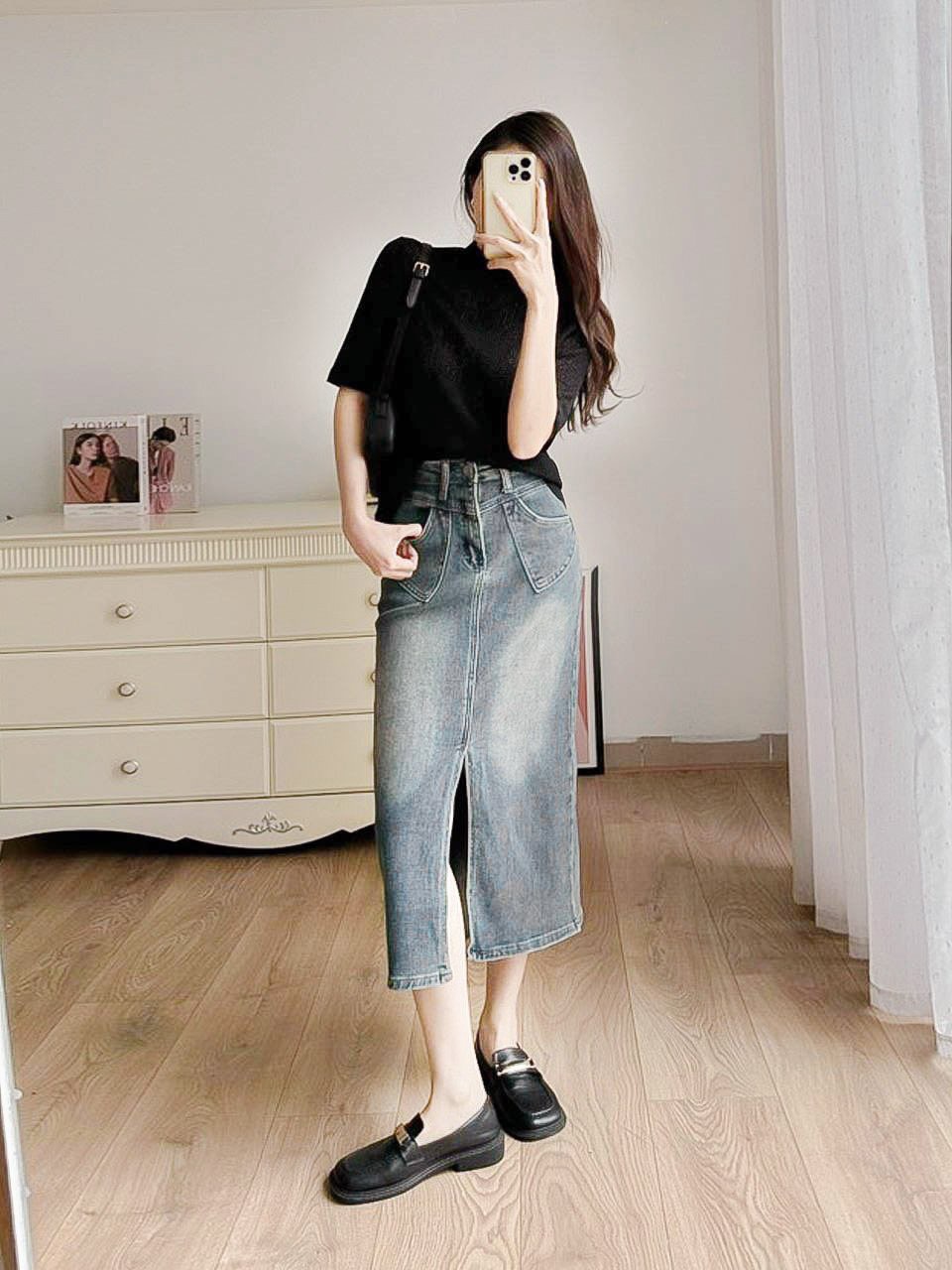 Chân váy jeans thiết kế túi hàm ếch myan design v102301