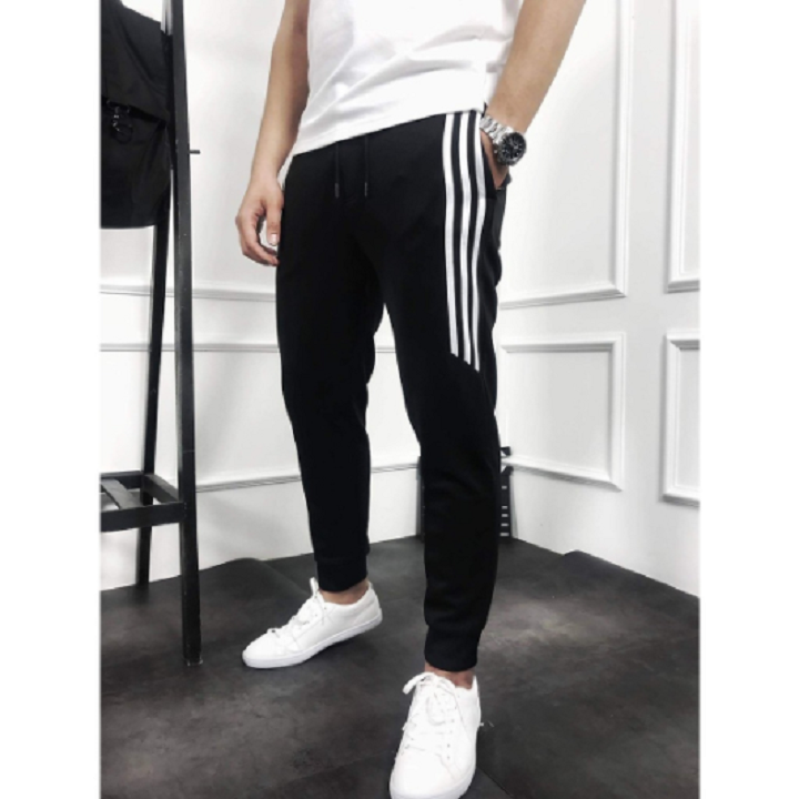 Quần jogger thể thao nam 3 sọc lửng vải Poly co giãn xịn sò mịn mát có size đại hơn 80kg