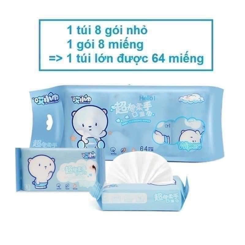 Combo 40 gói khăn ướt mini bỏ túi tiện lợi ( 5 bịch mỗi bịch 8 gói)
