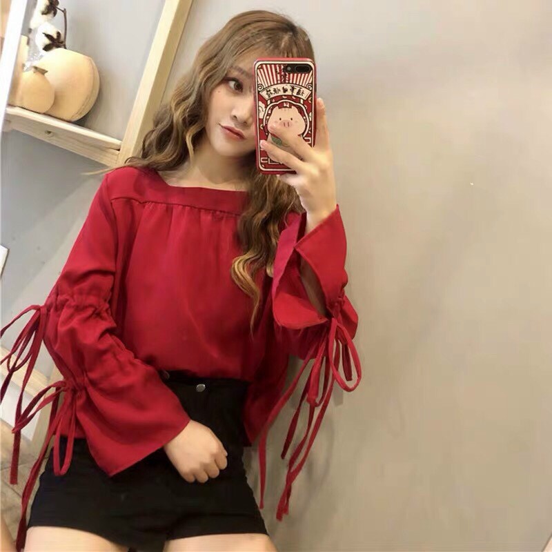 Áo kiểu cổ vuông tay thắt nơ