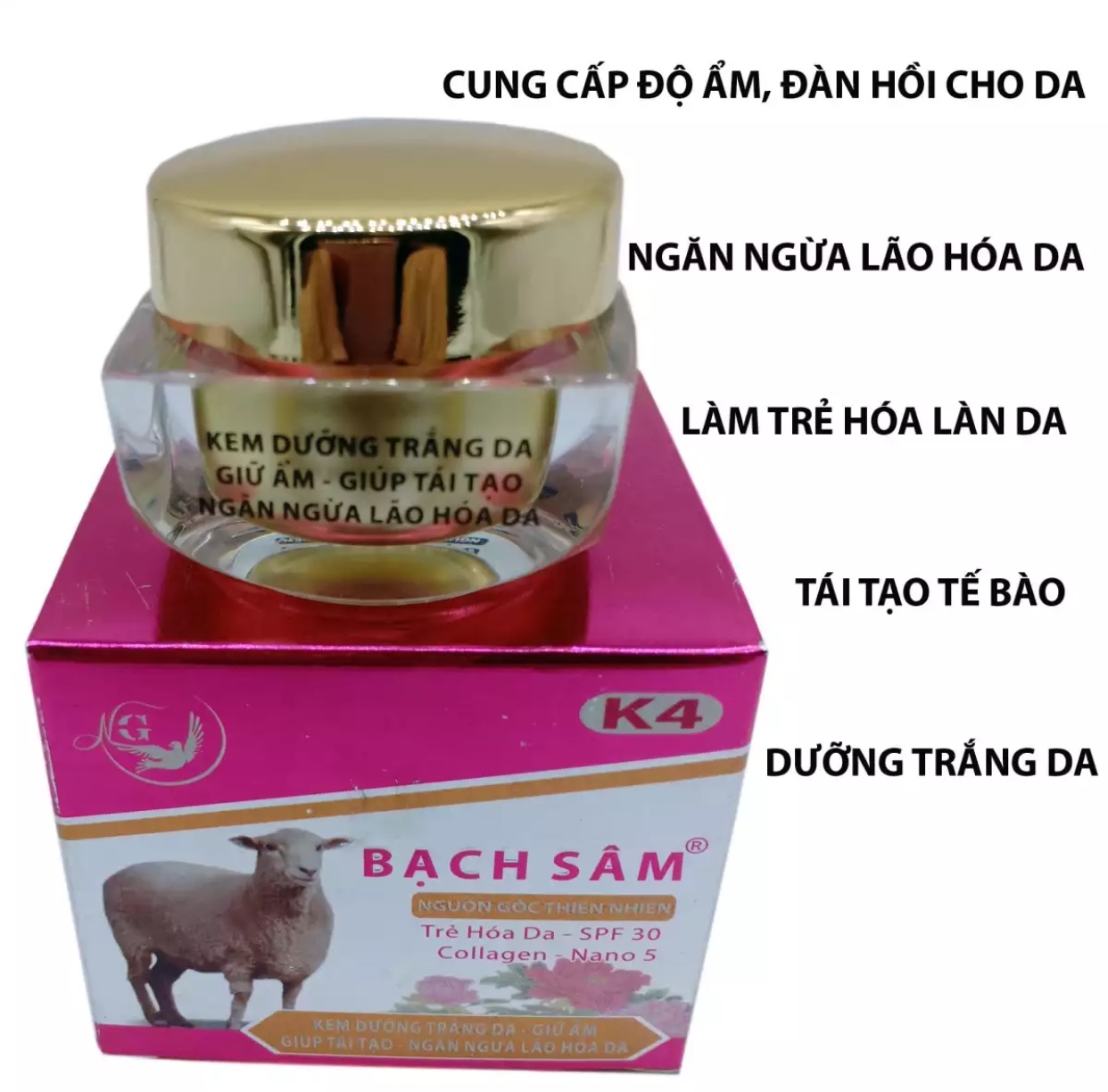 [HCM]KEM TRẮNG DA GIỬ ẨM TÁI TẠO BẠCH SÂM K4