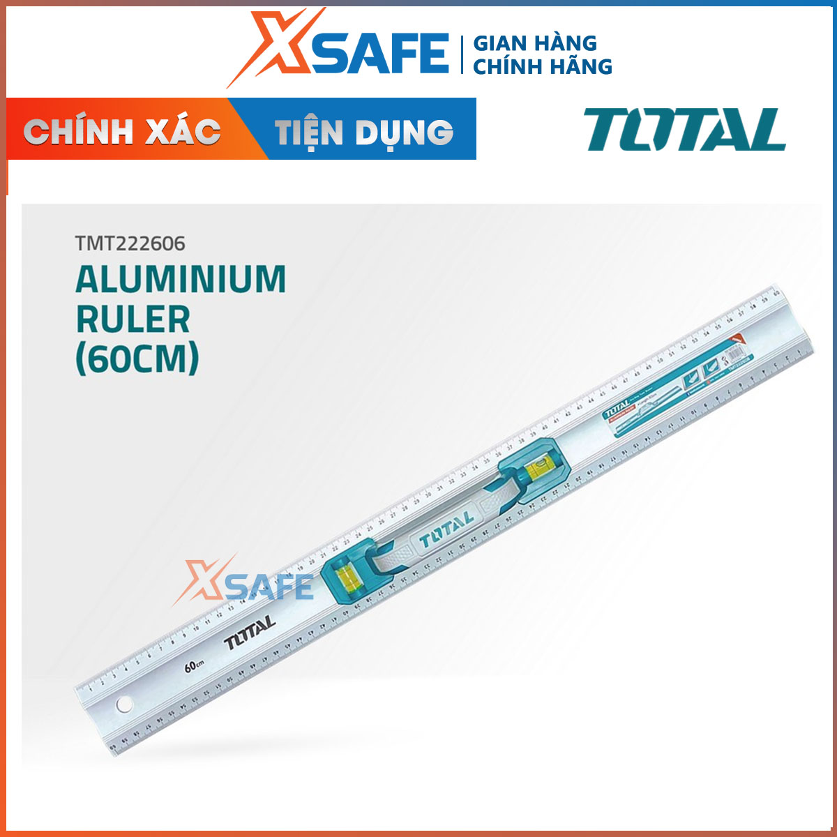 Ruler aluminum construction with handle total TMT222606. Aluminum ruler 60cm total high precision commonly used in many astonished building, design-distribution genuine xsafe