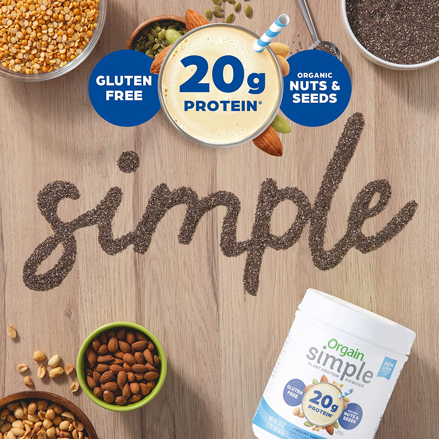 Bột protein thuần chay hữu cơ Orgain Simple 567g